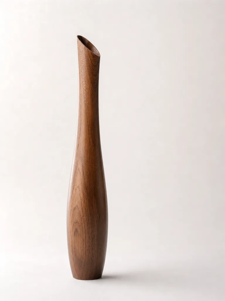 Tall slender studio object standing on a pale seamless surface
